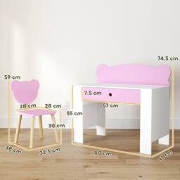 AIYAPLAY Kids Desk & Chair Set, Children Writing Table with Drawer, Pink - thumbnail 3