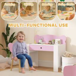 AIYAPLAY Kids Desk & Chair Set, Children Writing Table with Drawer, Pink - thumbnail 4
