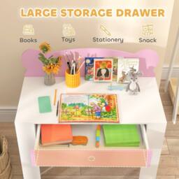 AIYAPLAY Kids Desk & Chair Set, Children Writing Table with Drawer, Pink - thumbnail 5