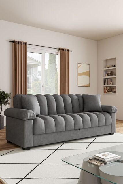 Living and Home Grey Flannelette Striped Convertible Sleeper Sofa Bed Recliner with Two Pillows - image 1
