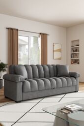 Living and Home Grey Flannelette Striped Convertible Sleeper Sofa Bed Recliner with Two Pillows - thumbnail 1