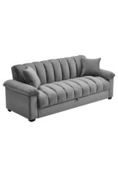 Living and Home Grey Flannelette Striped Convertible Sleeper Sofa Bed Recliner with Two Pillows - thumbnail 4