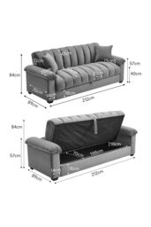 Living and Home Grey Flannelette Striped Convertible Sleeper Sofa Bed Recliner with Two Pillows - thumbnail 3