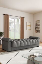 Living and Home Grey Flannelette Striped Convertible Sleeper Sofa Bed Recliner with Two Pillows - thumbnail 2