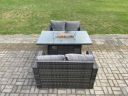 Fimous Rattan Garden Furniture Set with Gas Fire Pit Dining Table Indoor Outdoor 3 piece set in Dark Grey - thumbnail 3