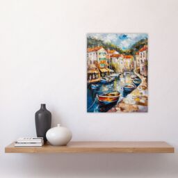 "Artery8 French Fishing Town Canal Boats Townscape Wall Art Print - Size: W24"" x H32""" - thumbnail 4