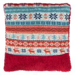 Orsina Fairisle Red Throw Cushion, Polyester Décor Cushion for Relaxing, Washable Cushion for Sofa, Bed, Chair