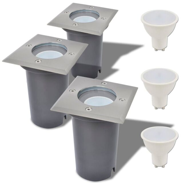 Berkfield Home Outdoor LED Ground Lights 3 pcs Square in Silver - image 1