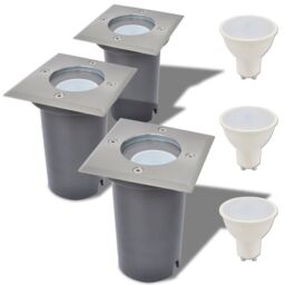 Berkfield Home Outdoor LED Ground Lights 3 pcs Square in Silver - thumbnail 1