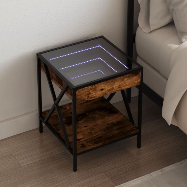 Berkfield Home Bedside Table with Infinity LED Smoked Oak 40x40x49 cm in Brown - Size: 40 x 40 x 49 cm - image 1
