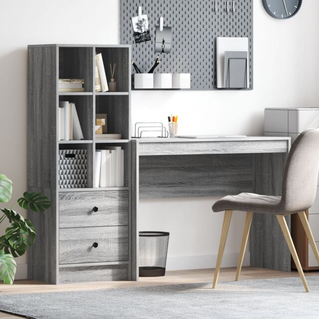 Berkfield Home Desk with Storage Grey Sonoma Engineered Wood - image 1