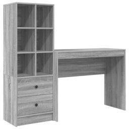 Berkfield Home Desk with Storage Grey Sonoma Engineered Wood - thumbnail 2