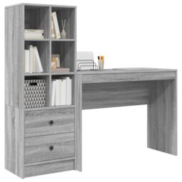 Berkfield Home Desk with Storage Grey Sonoma Engineered Wood - thumbnail 3