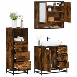 Berkfield Home 3 Piece Bathroom Furniture Set Smoked Oak Engineered Wood in Brown - thumbnail 2