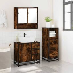 Berkfield Home 3 Piece Bathroom Furniture Set Smoked Oak Engineered Wood in Brown - thumbnail 4