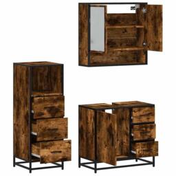 Berkfield Home 3 Piece Bathroom Furniture Set Smoked Oak Engineered Wood in Brown - thumbnail 8