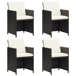 Berkfield Home Garden Dining Chairs with Cushions 4 pcs Black Poly Rattan - thumbnail 1