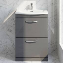 Balterley Millwich Contemporary 2 Drawer Vanity Basin Unit, Gloss Grey, 600mm in Grey - thumbnail 6