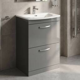 Balterley Millwich Contemporary 2 Drawer Vanity Basin Unit, Gloss Grey, 600mm in Grey - thumbnail 3