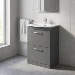 Balterley Millwich Contemporary 2 Drawer Vanity Basin Unit, Gloss Grey, 600mm in Grey - thumbnail 4