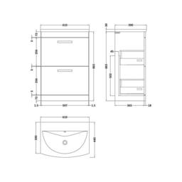 Balterley Millwich Contemporary 2 Drawer Vanity Basin Unit, Gloss Grey, 600mm in Grey - thumbnail 2