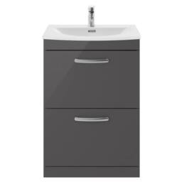 Balterley Millwich Contemporary 2 Drawer Vanity Basin Unit, Gloss Grey, 600mm in Grey - thumbnail 1