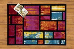 Smart Living Modern Hand Carved Multicolour Soft Thick Area Rug - Rectangles in Red - Size: 60 cm x 110 cm - thumbnail 2
