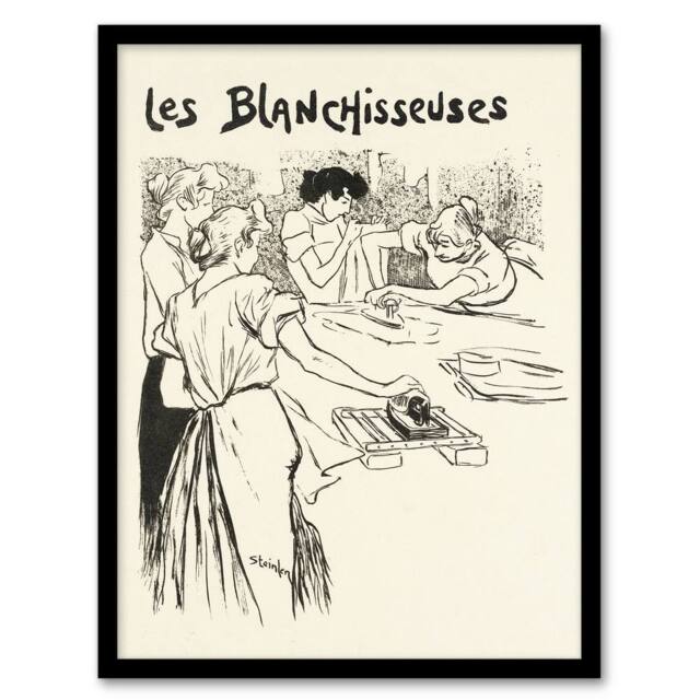Artery8 The Washerwomen Black White Illustration Steinlen Framed Wall Art - Size: A4 - image 1