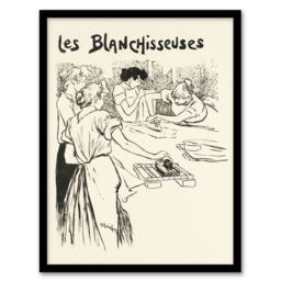 Artery8 The Washerwomen Black White Illustration Steinlen Framed Wall Art - Size: A4 - thumbnail 1