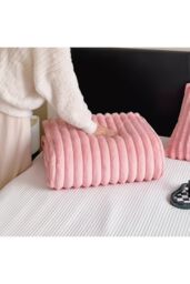 Living and Home Reversible Fluffy Striped Throw Blanket in Pink - Size: Large - thumbnail 9