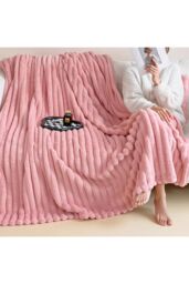 Living and Home Reversible Fluffy Striped Throw Blanket in Pink - Size: Large - thumbnail 4