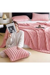 Living and Home Reversible Fluffy Striped Throw Blanket in Pink - Size: Large - thumbnail 8
