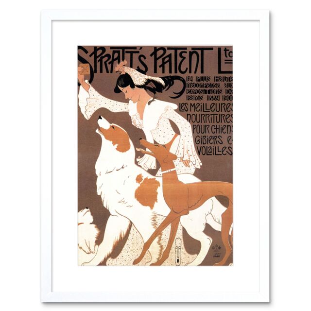 "Artery8 Wall Art Print Spratt's Pet Food Dogs French Artwork Framed 9X7 Inch in White - Size: W7"" x H9""" - image 1