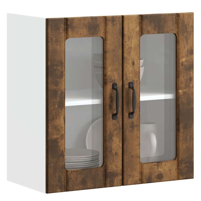 Berkfield Home Kitchen Wall Cabinet with Glass Door Lucca Smoked Oak Engineered Wood in Brown - image 1