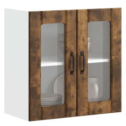 Berkfield Home Kitchen Wall Cabinet with Glass Door Lucca Smoked Oak Engineered Wood in Brown