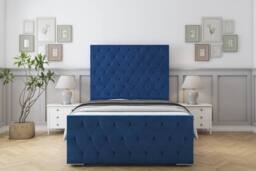 "Sloomy Watson Plush Frame-Mattress - 50"" Upholstered Headboard in Navy - Size: Super King" - thumbnail 1