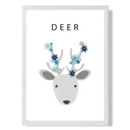 ARTZE Cute Deer with Blue Stars Framed Print SIZE: A4 with White Frame in Pale Blue - thumbnail 1