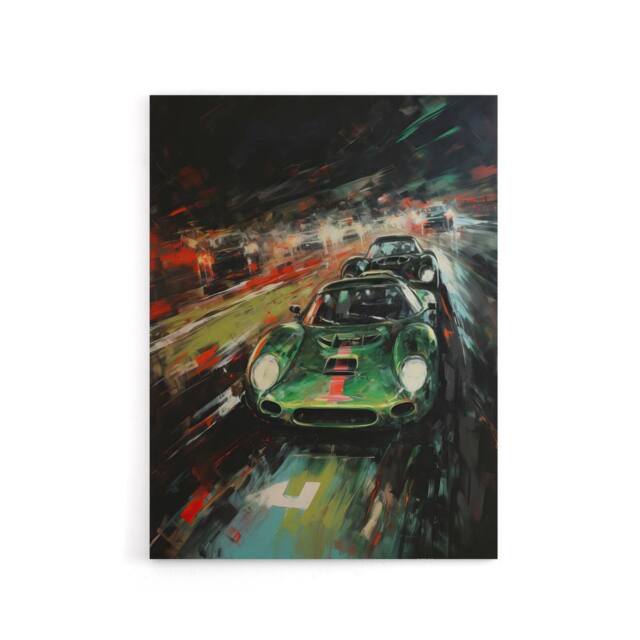 "Artery8 Classic Sports Car Night Race Racing Canvas Wall Art Print in Black - Size: W24"" x H32""" - image 1