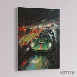 "Artery8 Classic Sports Car Night Race Racing Canvas Wall Art Print in Black - Size: W24"" x H32""" - thumbnail 2