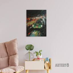 "Artery8 Classic Sports Car Night Race Racing Canvas Wall Art Print in Black - Size: W24"" x H32""" - thumbnail 3