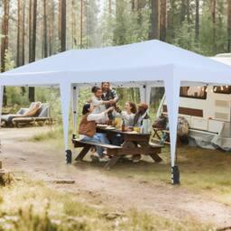 Costway 590x300 CM Pop up Canopy Tent Foldable Patio Shelter w/ Wheeled Bag in White - thumbnail 2