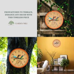 Marco Paul Outdoor Bird Wall Clock 30cm Garden Thermometer Waterproof Resin - thumbnail 7