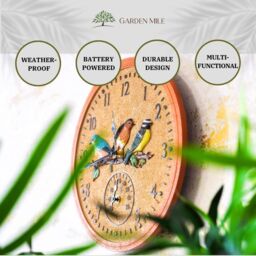 Marco Paul Outdoor Bird Wall Clock 30cm Garden Thermometer Waterproof Resin - thumbnail 4