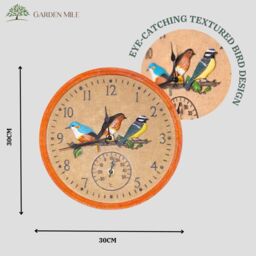 Marco Paul Outdoor Bird Wall Clock 30cm Garden Thermometer Waterproof Resin - thumbnail 2
