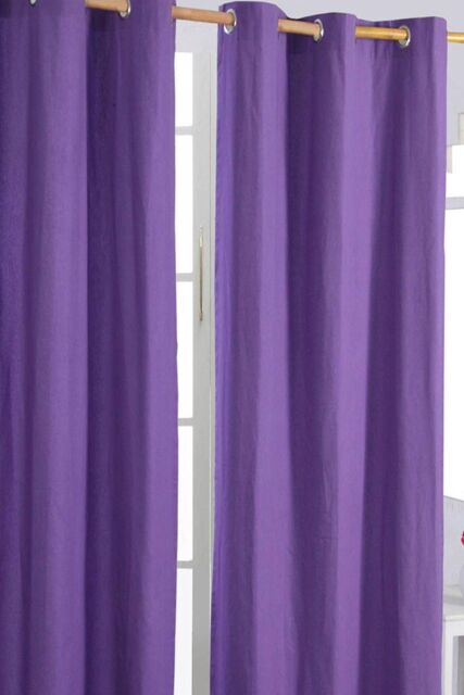 Homescapes Plain Cotton Ready Made Eyelet Curtain Pair in Purple - Size: 117 cm width x 137 cm drop - image 1
