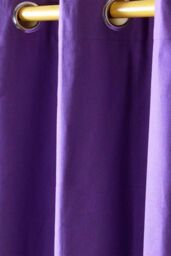 Homescapes Plain Cotton Ready Made Eyelet Curtain Pair in Purple - Size: 117 cm width x 137 cm drop - thumbnail 2