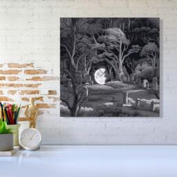 Warren Reed - Designer Eerie Moonlit Cemetery Canvas in Grey - Size: w40 inch x h40 inch - thumbnail 2