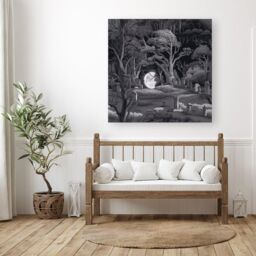 Warren Reed - Designer Eerie Moonlit Cemetery Canvas in Grey - Size: w40 inch x h40 inch - thumbnail 3