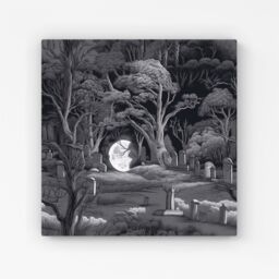 Warren Reed - Designer Eerie Moonlit Cemetery Canvas in Grey - Size: w40 inch x h40 inch - thumbnail 1