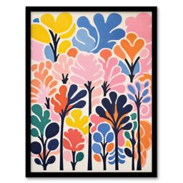 Artery8 Wall Art Print Forest Delight Bright Pastel Colour Oil Painting Pink Orange Blue Henri Matisse Style Trees Artwork Framed - Size: A4 - thumbnail 1